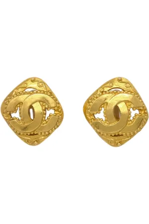 CHANEL Pendientes de clip Rhombus con logo CC 1996