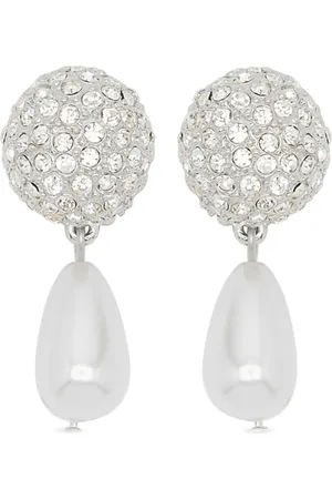 Oscar de la Renta Pendientes de clip Crystal & Pearl Drop