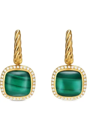 David Yurman Pendientes Albion en oro amarillo de 18 ct con diamantes y malaquita