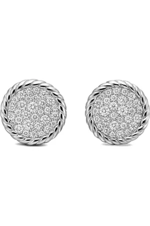 David Yurman Pendientes DY Elements Button en plata de ley con diamantes