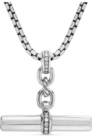 David Yurman Colgante Lexington E/W Barrel de 32 mm en plata de ley con diamantes