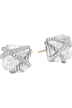 David Yurman Pendientes Cable Wrap de 12 mm en plata de ley con diamantes