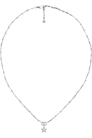 Gucci Collar con doble G y flor con diamantes