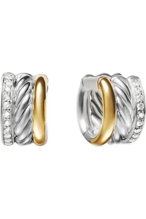 David Yurman Pendientes de aro huggie DY Mercer de 14 mm en oro amarillo de 18 ct y plata de ley con diamantes