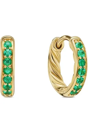 David Yurman Pendientes huggie Petite Pavé en oro amarillo de 18 ct con esmeraldas