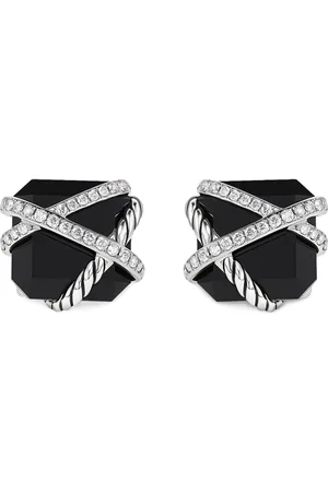 David Yurman Pendientes Cable Wrap de 12 mm en plata de ley con diamantes