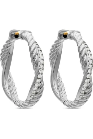 David Yurman Pendientes de aro Petite Infinity de 17.3 mm en plata de ley con diamantes