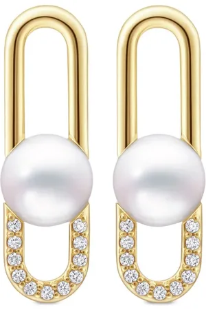 Tasaki Pendientes Collection Line Fine Link en oro amarillo de 18 ct con perla