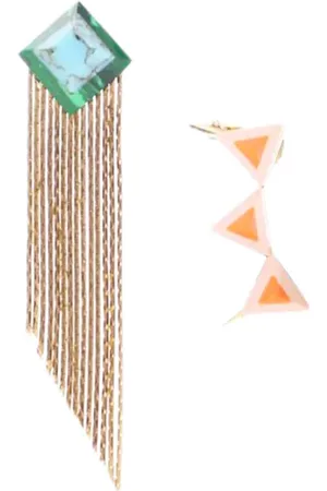 Fendi Pendientes largos Mismatched Drop Push Back bañado en oro con esmalte 20st Century