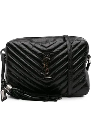 Saint Laurent Bandolera Monogram Lou de piel de becerro con efecto craquelado brillante y matelasse con borla 2017
