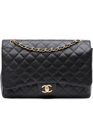 CHANEL Bolso de hombro grande de cuero caviar con solapa doble 2011
