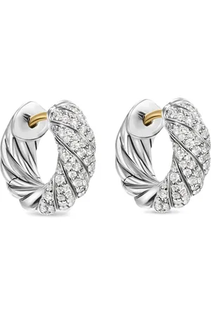 David Yurman Pendientes de aro Sculpted Cable de 14.4 mm en plata de ley con diamantes