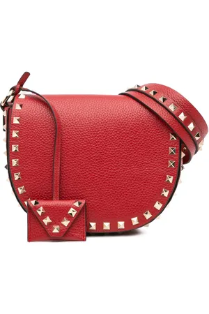 VALENTINO GARAVANI Bandolera Saddle Rockstud de piel de becerro con textura 2018-2024
