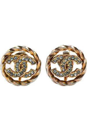 CHANEL Pendientes de clip bañados en oro con logo CC de strass 20st Century