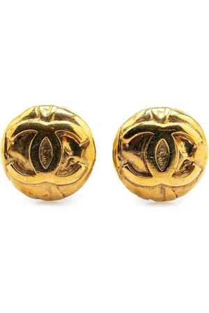 CHANEL Pendientes de clip redondos con logo CC bañados en oro 1997
