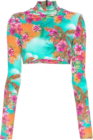 Roberto Cavalli Top corto con estampado Hawaii