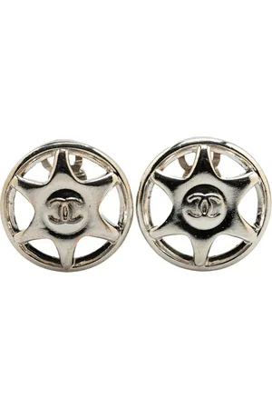 CHANEL Pendientes Round Star Clip on Earrings bañados en plata 1997