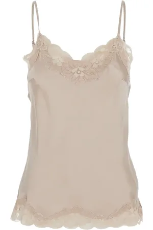 Gold Hawk Top de seda con encaje floral