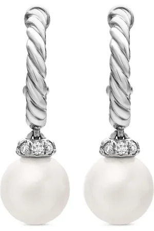 David Yurman Pendientes de aro de 18.4 mm en plata de ley con perla colgante