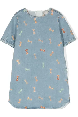 Stella McCartney Vestido vaquero Striped Bow acampanado