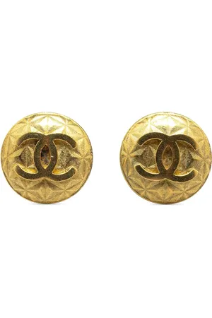 CHANEL Pendientes de clip redondos con logo CC bañados en oro 1995