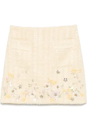 Elisabetta Franchi Falda corta de tweed con bordado floral