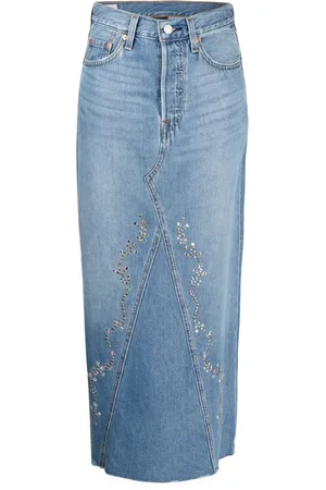 Anna Sui Falda vaquera midi con apliques