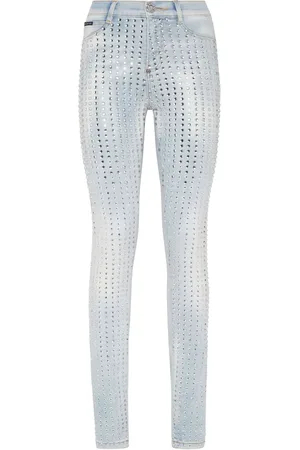 Philipp Plein Jeggins Crystal Pinstripe de talle alto