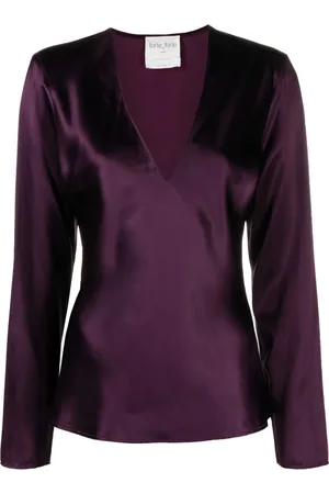 FORTE FORTE Blusa con cuello en V y acabado satinado