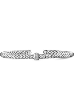 David Yurman Brazalete Cable Flex Station en plata de ley con diamantes