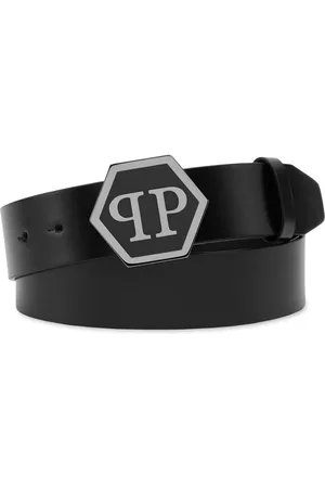 Philipp Plein Cinturón de cuero con logo Hexagon