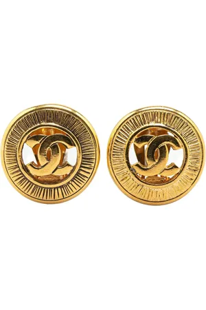 CHANEL Pendientes de clip redondos con logo CC bañado en oro 20st Century