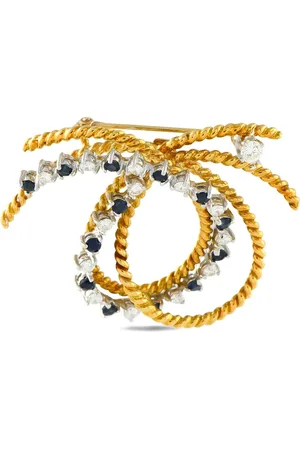 LB Exclusive Broche Knot en oro amarillo de 18 ct con diamantes y zafiros pre-owned