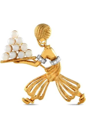 LB Exclusive Broche Genie en oro amarillo de 18 ct con diamantes y perlas