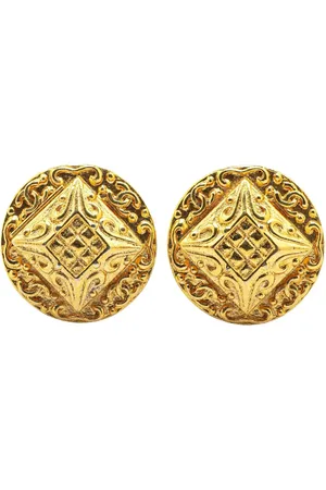 CHANEL Pendientes de clip redondos con logo CC bañados en oro 1980-1970