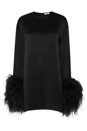 LAPOINTE Vestido corto con ribete de plumas
