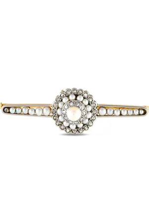 LB Exclusive Broche en oro de 14 ct con diamantes y perlas