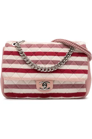 CHANEL Bolso satchel Jumbo Stripe de fieltro y cuerda con solapa 2018-2019