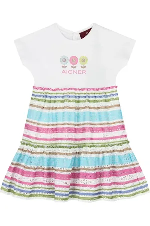 Aigner Vestido a rayas con bordado floral