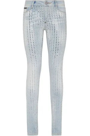 Philipp Plein Vaqueros anchos con apliques de cristales