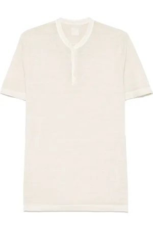 120% Lino Camiseta de melange con cuello henley
