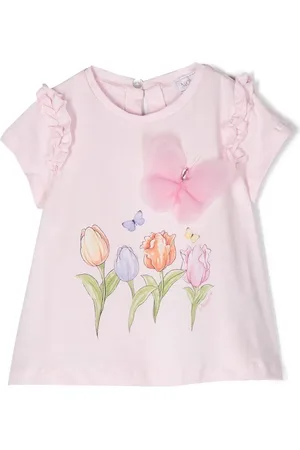 MONNALISA Camiseta con estampado flora y aplique de mariposa