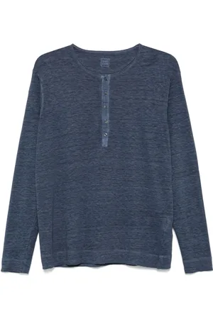 120% Lino Camiseta de lino con cuello henley
