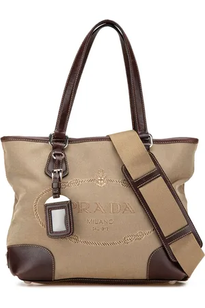 Prada Bolso satchel Canapa Logo de piel con ribete de lona 2013-2025