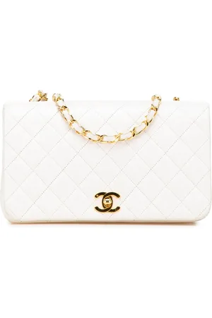 CHANEL Bandolera acolchada mini de piel de borrego con solapa y logo CC 1989-1991
