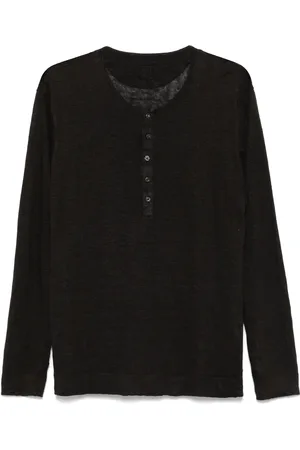 120% Lino Camiseta de lino con cuello henley