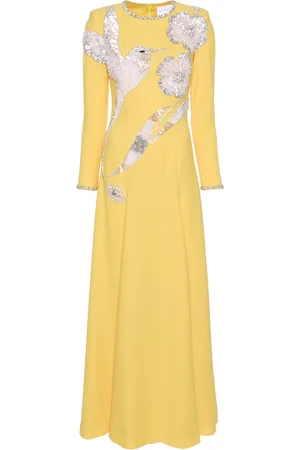 Dina Melwani Vestido largo con apliques de cristal