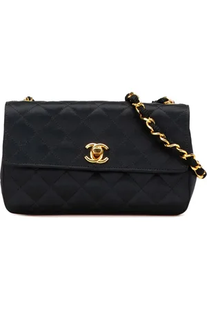 CHANEL Bandolera Flap mini rectangular acolchado de satén y logo CC 1986-1988