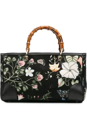Gucci Bolso satchel Flora Knight mediano de lona y bambú 2016-2024
