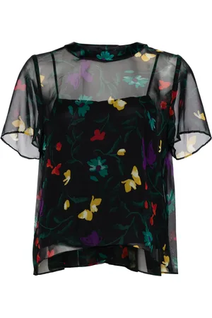SACAI Top translúcido con motivo floral
